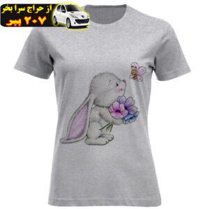تیشرت آستین کوتاه زنانه طرح خرگوش و پروانه کد F487