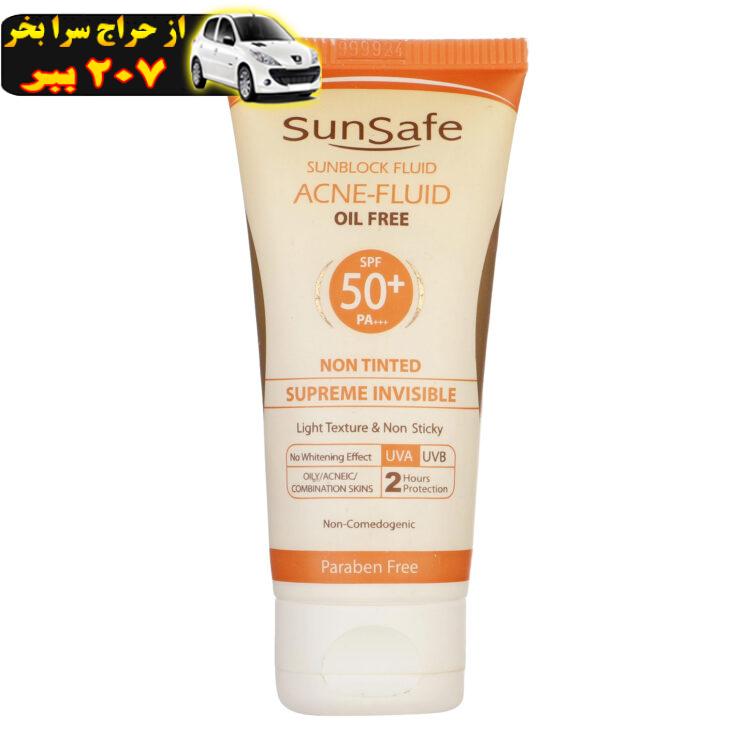 کرم ضد آفتاب بی رنگ سان سیف spf50 مدل ACNE-FLUID مناسب پوست مختلط حجم 50 میلی لیتر