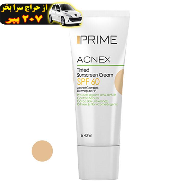 کرم ضد آفتاب رنگی پریم مدل Acnex SPF 60 مناسب پوست های چرب حجم 40 میلی لیتر