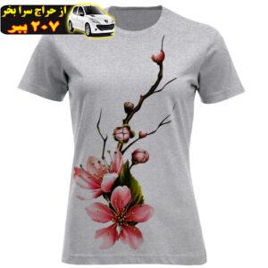 تی شرت آستین کوتاه زنانه مدل شاخه شکوفه F1448