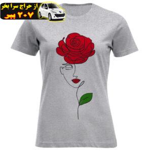 تی شرت آستین کوتاه زنانه مدل گل رز و چهره F1040