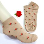 جوراب ساق کوتاه زنانه مدل گل سرخ مجموعه 6 عددی