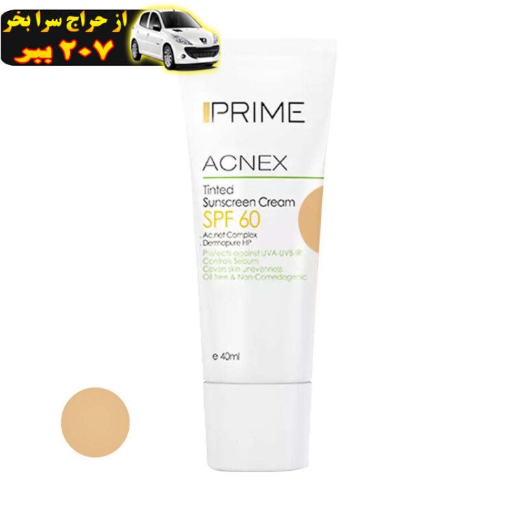 کرم ضد آفتاب رنگی پریم SPF60 مدل Acnex مناسب پوست های چرب حجم 40 میلی لیتر