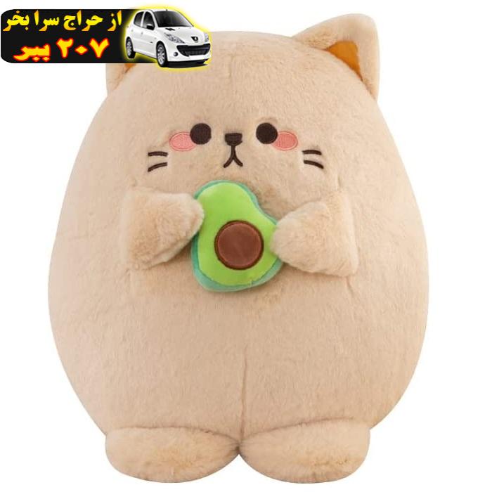 عروسک طرح گربه آوکادو مدل Kawaii Avocado Cat ارتفاع 24 سانتی‌متر