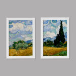 تابلو خندالو مدل دکوراتیو مزرعه گندم و سروها ونگوگ Van Gogh کد M15 مجموعه 2 عددی