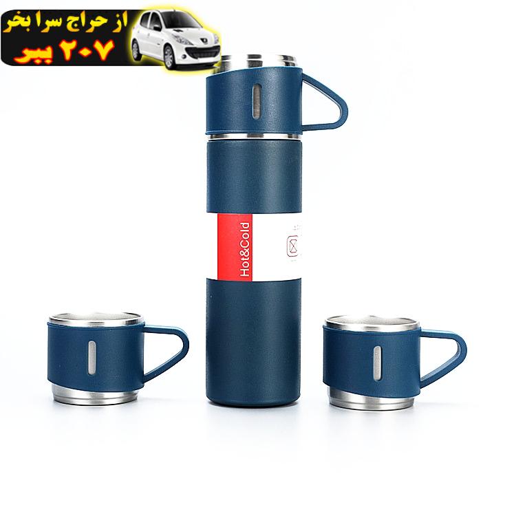 فلاسک مدل vacuum گنجایش 0.5 لیتر به همراه لیوان سفری بسته 3 عددی