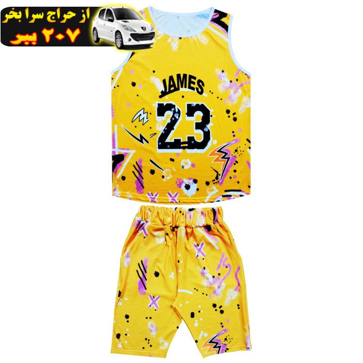 ست تاپ و شلوارک ورزشی مردانه مدل JAMES 23 کد LJ23 رنگ زرد